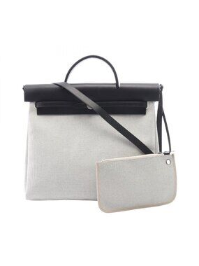 Hermes Handbag Herbag Zip MM 2-Way Ecru Black